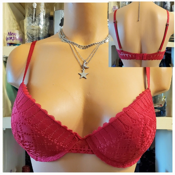 Lucky Brand Bra 34-C Red Lace Push-up Lined Underwire EUC - Picture 8 of 8